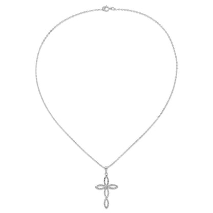 Sterling Silver Platinum-plated Diamond Cross Necklace 18"