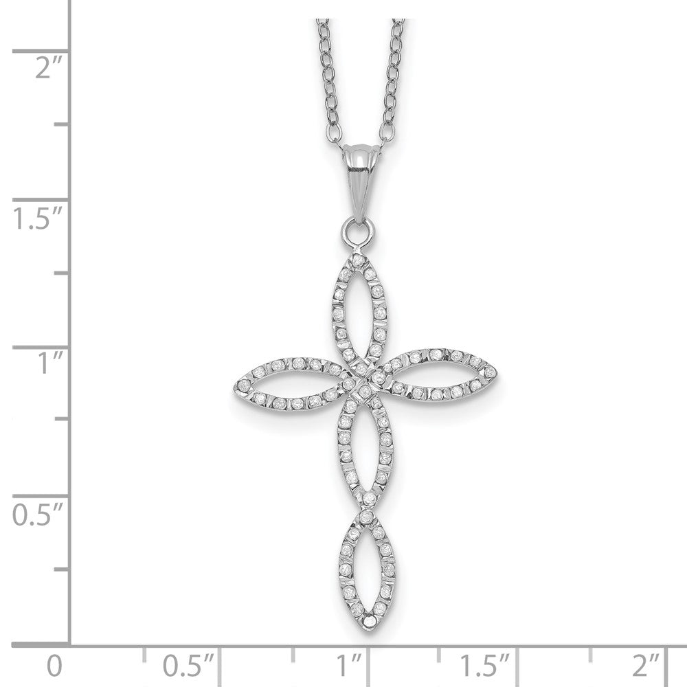Sterling Silver Platinum-plated Diamond Cross Necklace 18"