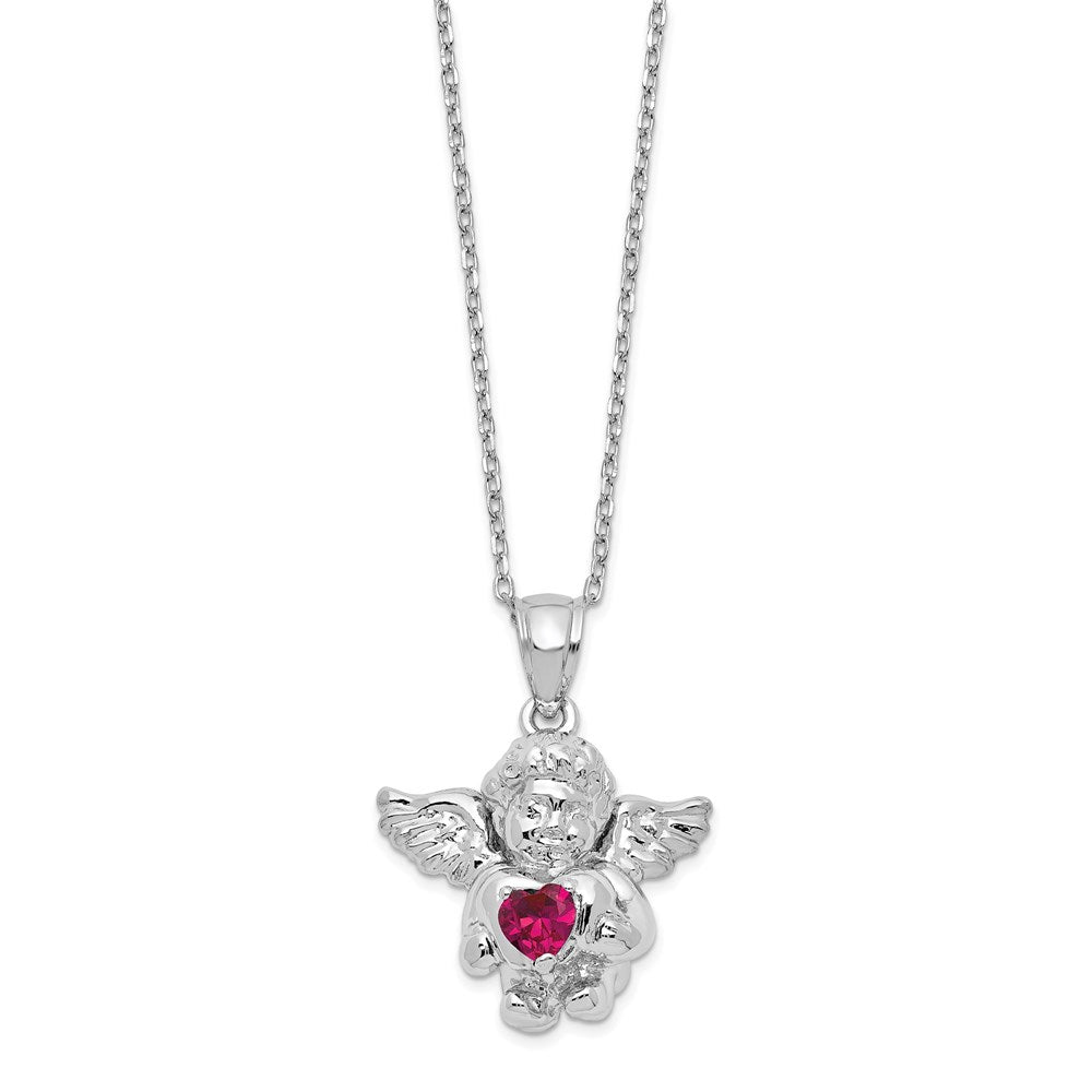 Sterling Silver RH-pltd CZ April Birthstone Angel Ash Holder Necklace 18"