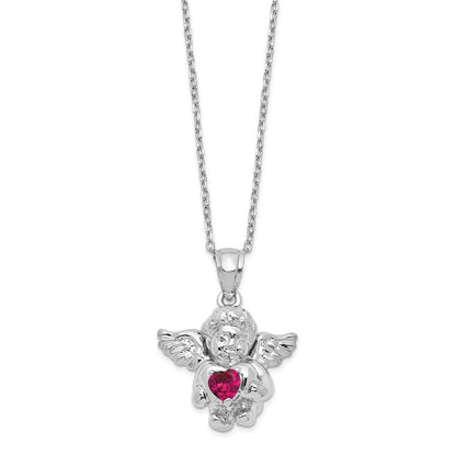 Sterling Silver RH-pltd CZ April Birthstone Angel Ash Holder Necklace 18"