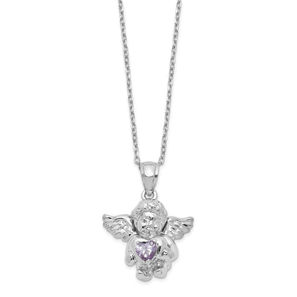 Sterling Silver RH-pltd CZ April Birthstone Angel Ash Holder Necklace 18"