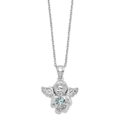 Sterling Silver RH-pltd CZ April Birthstone Angel Ash Holder Necklace 18"