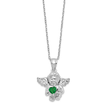Sterling Silver RH-pltd CZ April Birthstone Angel Ash Holder Necklace 18"