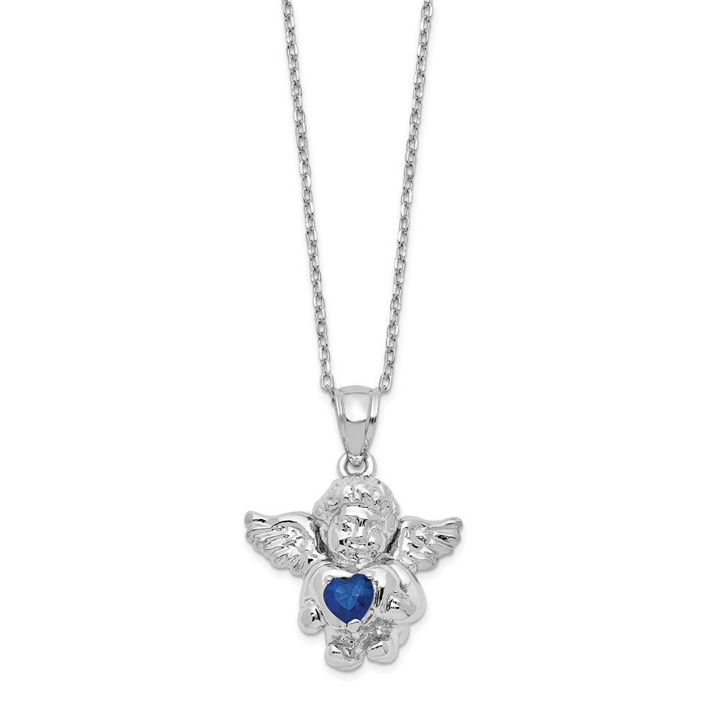 Sterling Silver RH-pltd CZ April Birthstone Angel Ash Holder Necklace 18"