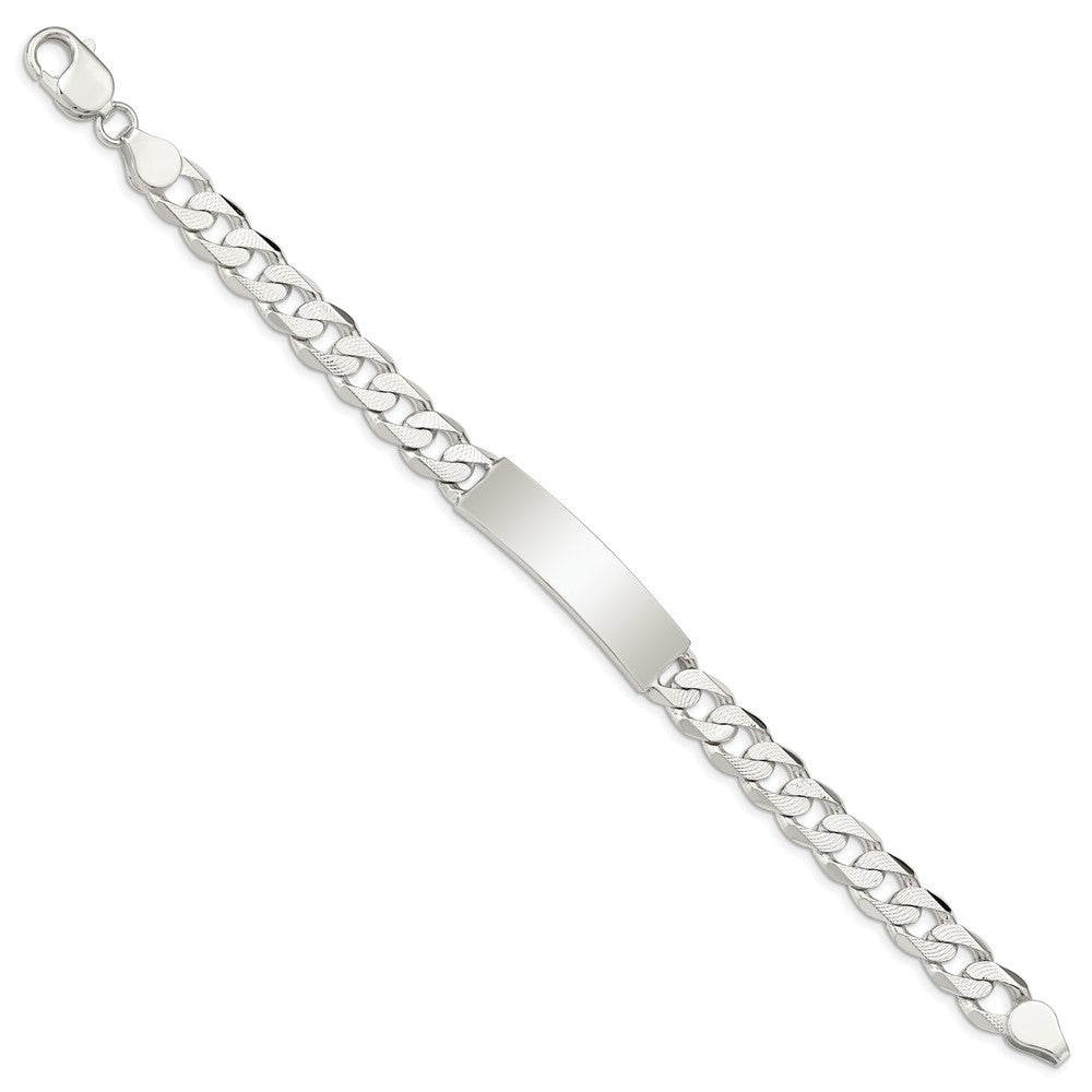 925 Sterling Silver 9mm Polished Engraveable Patterned Curb Link ID Bracelet 8 inch