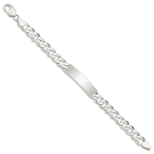 925 Sterling Silver 9mm Polished Engraveable Patterned Curb Link ID Bracelet 8 inch