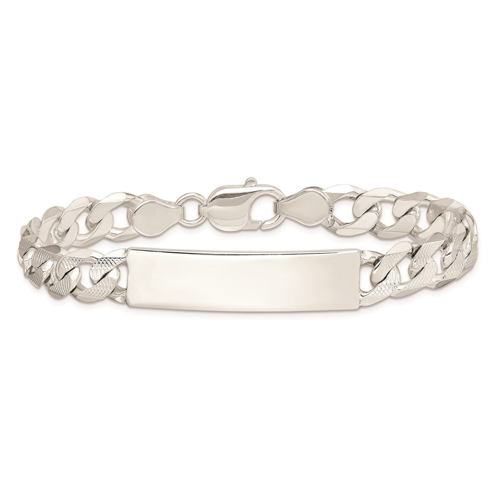 925 Sterling Silver 9mm Polished Engraveable Patterned Curb Link ID Bracelet 8 inch