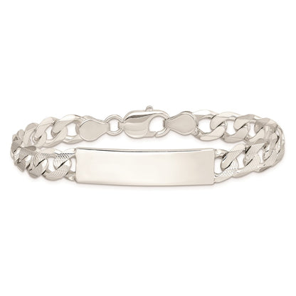 925 Sterling Silver 9mm Polished Engraveable Patterned Curb Link ID Bracelet 8 inch
