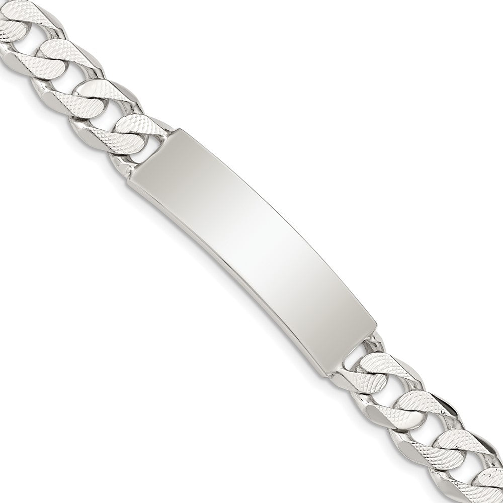 925 Sterling Silver 9mm Polished Engraveable Patterned Curb Link ID Bracelet 8 inch