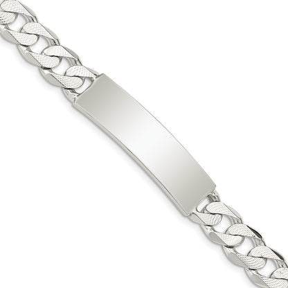 925 Sterling Silver 9mm Polished Engraveable Patterned Curb Link ID Bracelet 8 inch