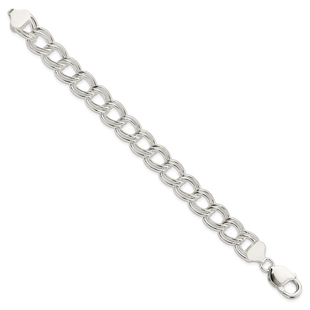 925 Sterling Silver 11mm Solid Double Link Charm Bracelet 7 inch