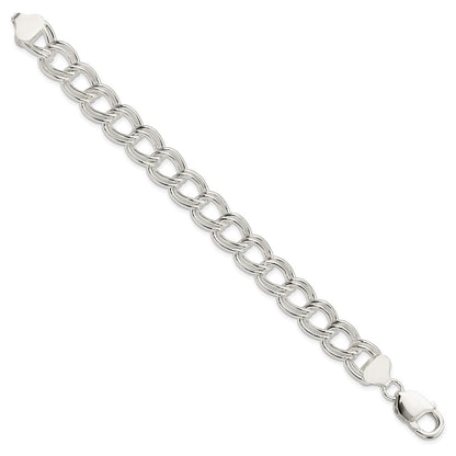 925 Sterling Silver 11mm Solid Double Link Charm Bracelet 7 inch