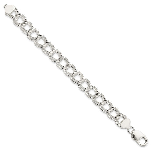 925 Sterling Silver 11mm Solid Double Link Charm Bracelet 7 inch