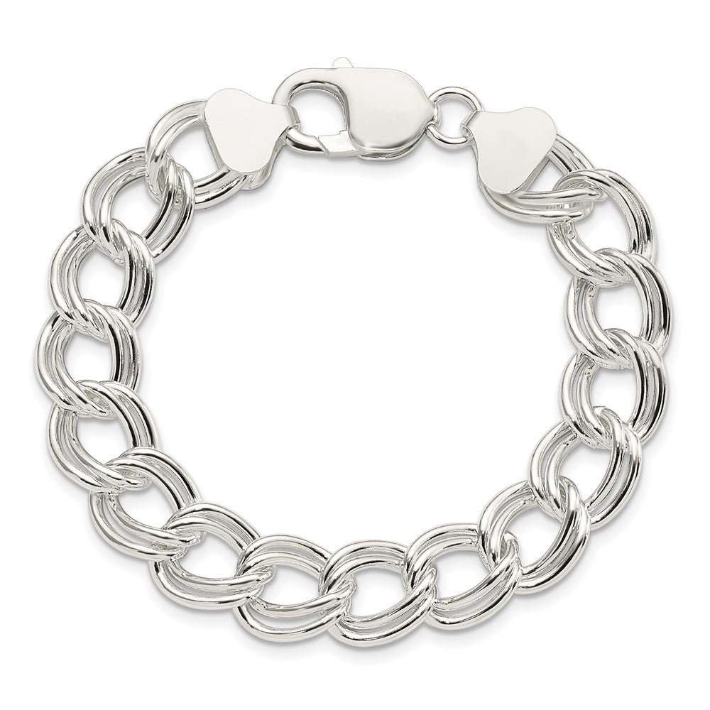 925 Sterling Silver 11mm Solid Double Link Charm Bracelet 7 inch