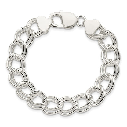 925 Sterling Silver 11mm Solid Double Link Charm Bracelet 7 inch