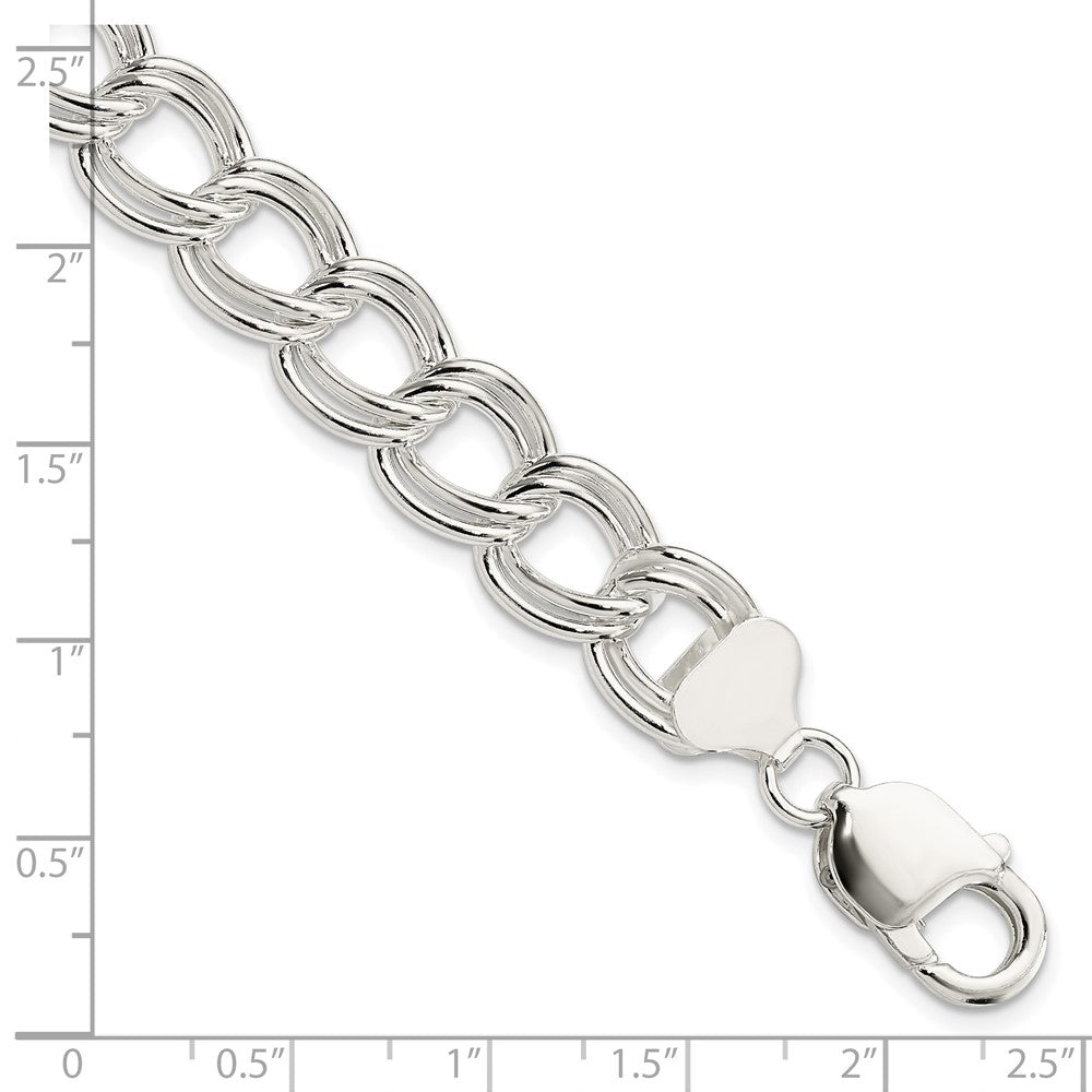 925 Sterling Silver 11mm Solid Double Link Charm Bracelet 7 inch