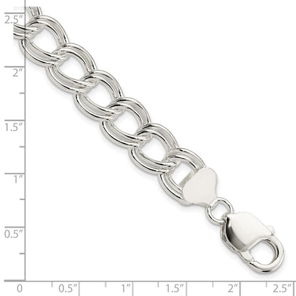 925 Sterling Silver 11mm Solid Double Link Charm Bracelet 7 inch