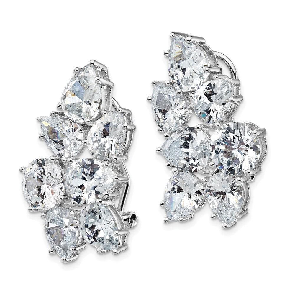 Sterling Silver Rhodium-plated Fancy CZ Cluster Omega Back Earrings