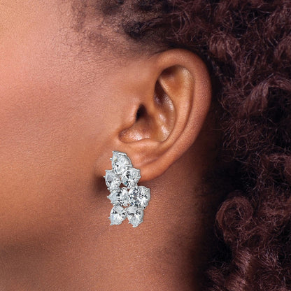 Sterling Silver Rhodium-plated Fancy CZ Cluster Omega Back Earrings