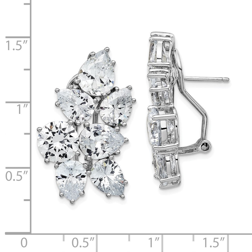 Sterling Silver Rhodium-plated Fancy CZ Cluster Omega Back Earrings