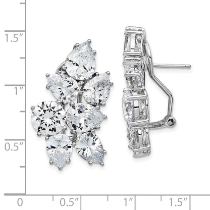 Sterling Silver Rhodium-plated Fancy CZ Cluster Omega Back Earrings