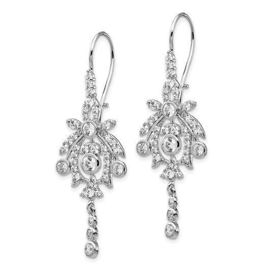 Sterling Silver Rhodium-plated Fancy Bezel CZ Kidney Wire Dangle Earrings