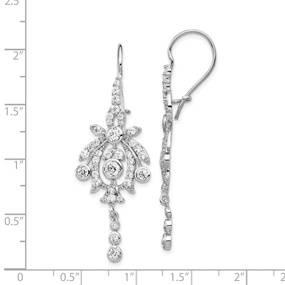 Sterling Silver Rhodium-plated Fancy Bezel CZ Kidney Wire Dangle Earrings
