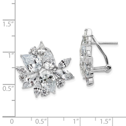 Sterling Silver Rhodium-plated & CZ Cluster Omega Back Earrings