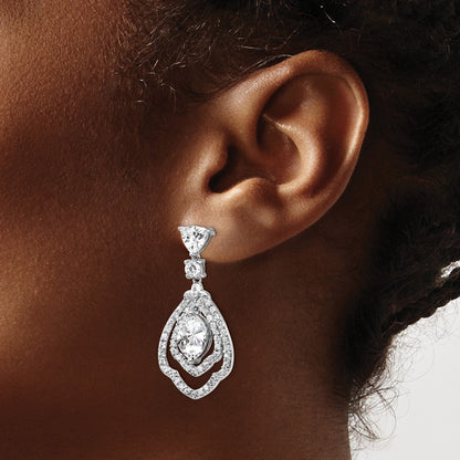 Sterling Silver Rhodium-plated CZ Fancy Dangle Earrings