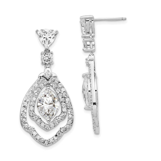 Sterling Silver Rhodium-plated CZ Fancy Dangle Earrings