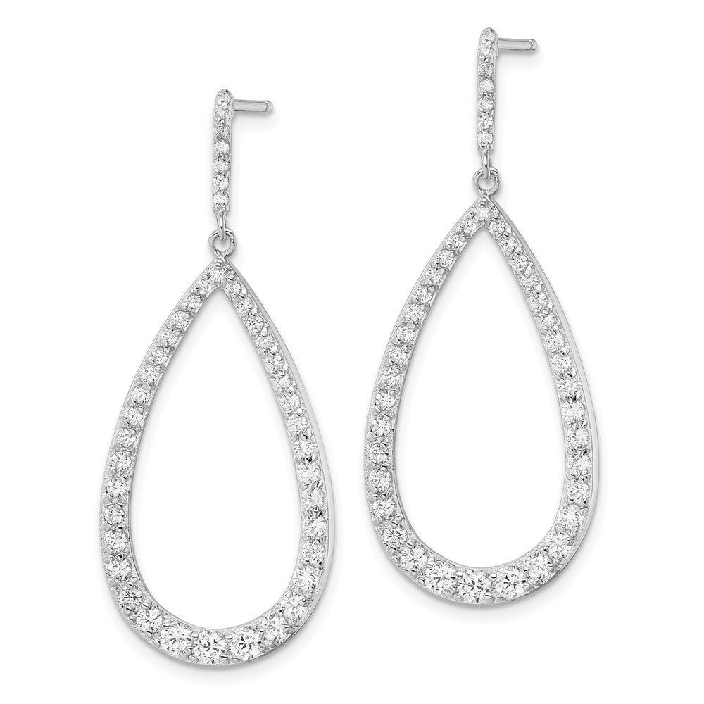 Sterling Silver Rhodium-plated CZ Open Pear Shape Dangle Earrings