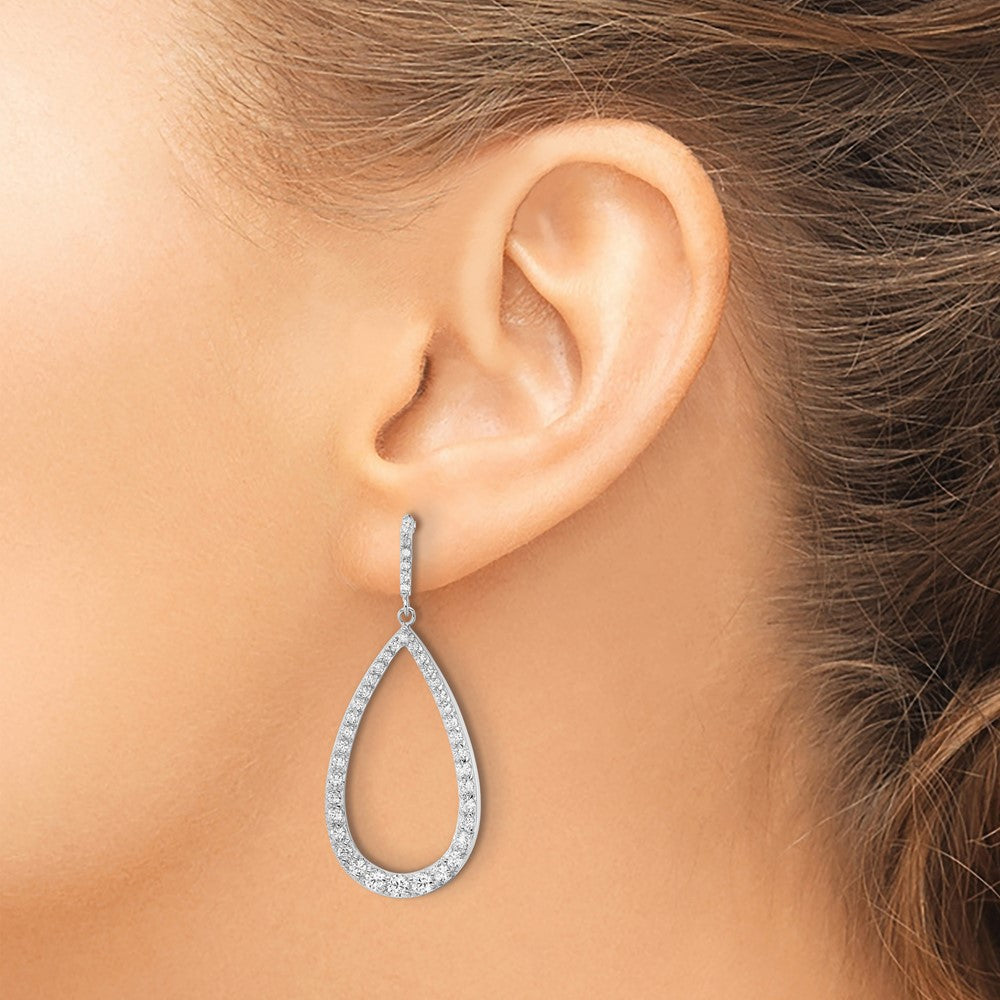 Sterling Silver Rhodium-plated CZ Open Pear Shape Dangle Earrings