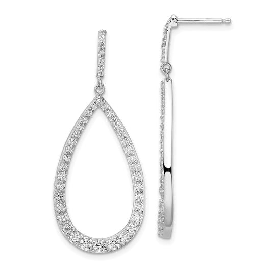 Sterling Silver Rhodium-plated CZ Open Pear Shape Dangle Earrings