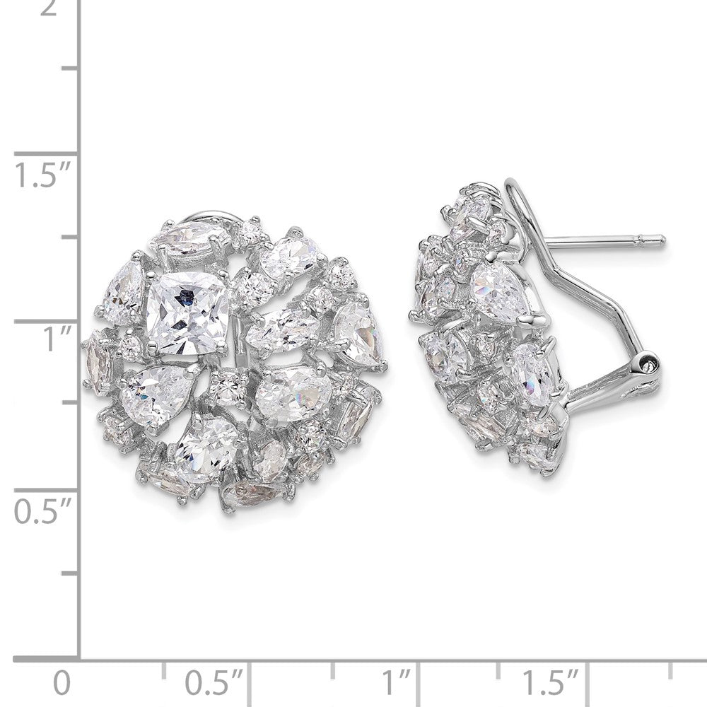 Sterling Silver Rhodium-plated Cushion-cut & CZ Cluster Dome Omega Back Earrings