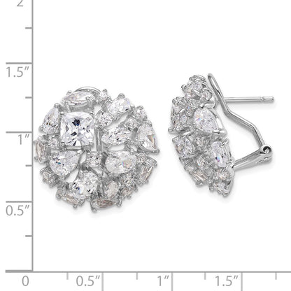 Sterling Silver Rhodium-plated Cushion-cut & CZ Cluster Dome Omega Back Earrings