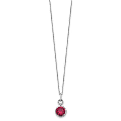 Sterling Silver Lab Created Ruby and White CZ Round Halo Necklace 18"