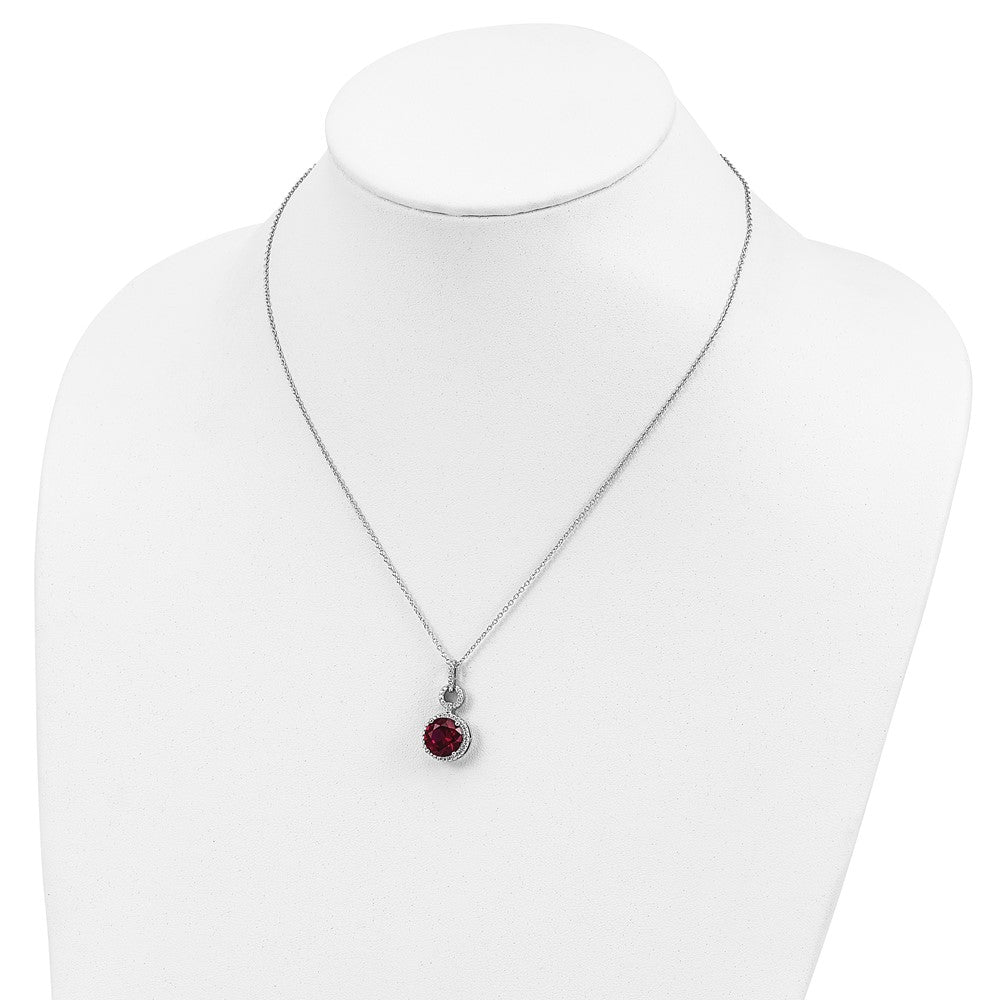 Sterling Silver Lab Created Ruby and White CZ Round Halo Necklace 18"