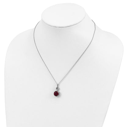 Sterling Silver Lab Created Ruby and White CZ Round Halo Necklace 18"