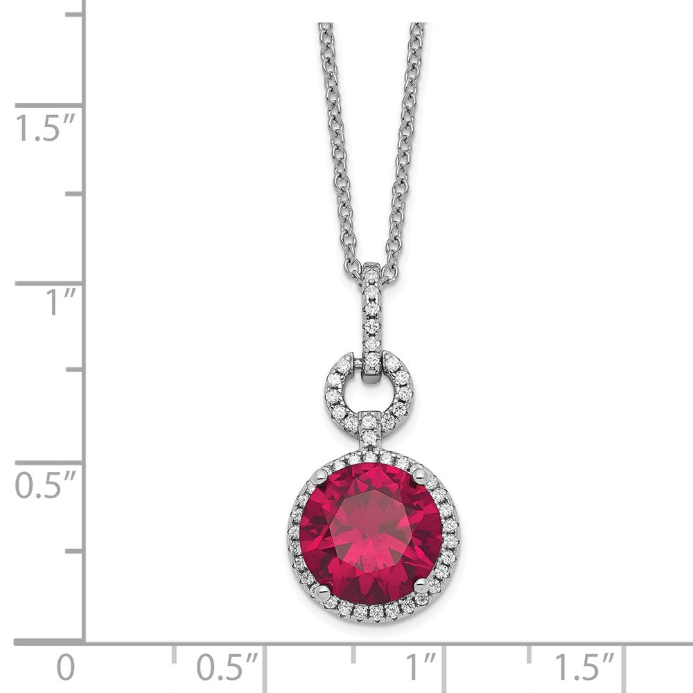 Sterling Silver Lab Created Ruby and White CZ Round Halo Necklace 18"