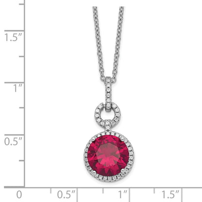 Sterling Silver Lab Created Ruby and White CZ Round Halo Necklace 18"
