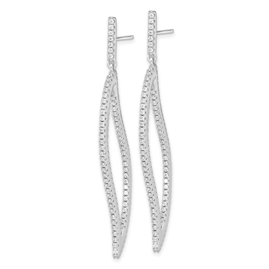Sterling Silver Rhodium-plated CZ In and Out Geometric Dangle Earrings