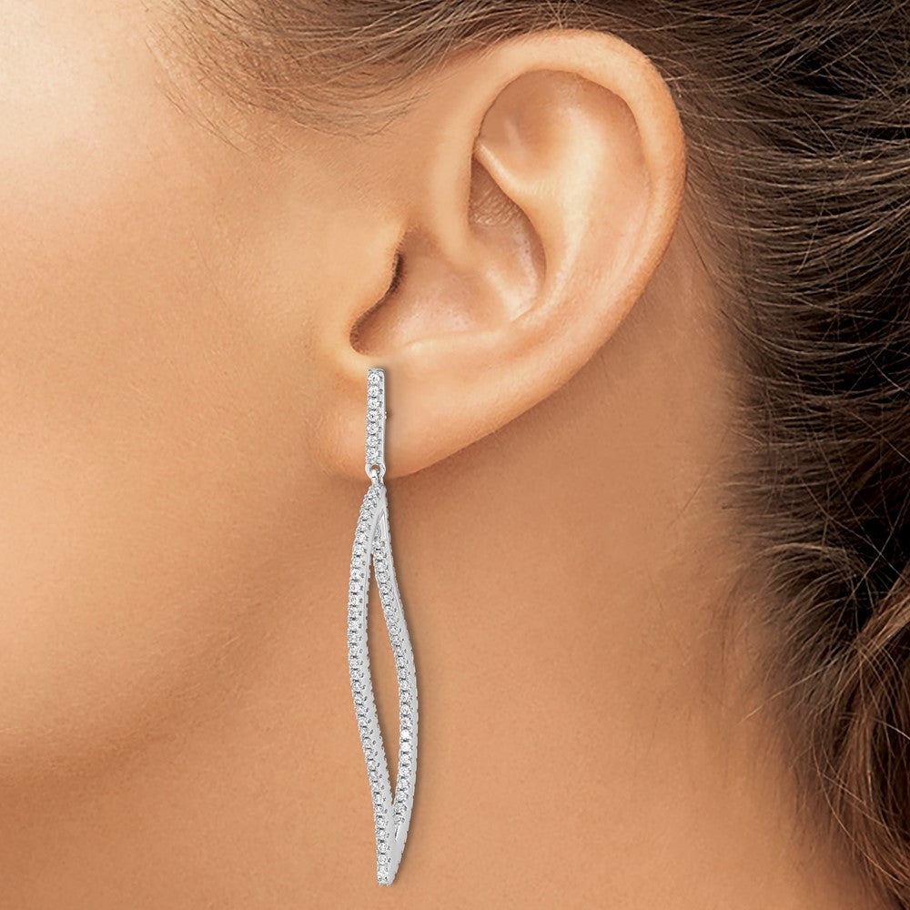 Sterling Silver Rhodium-plated CZ In and Out Geometric Dangle Earrings