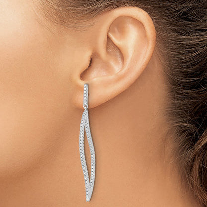 Sterling Silver Rhodium-plated CZ In and Out Geometric Dangle Earrings
