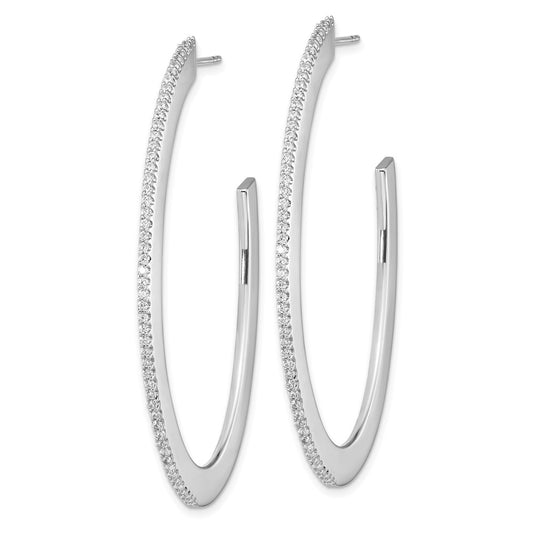 Sterling Silver Rhodium-plated CZ Oval Shaped J-Hoop Earrings