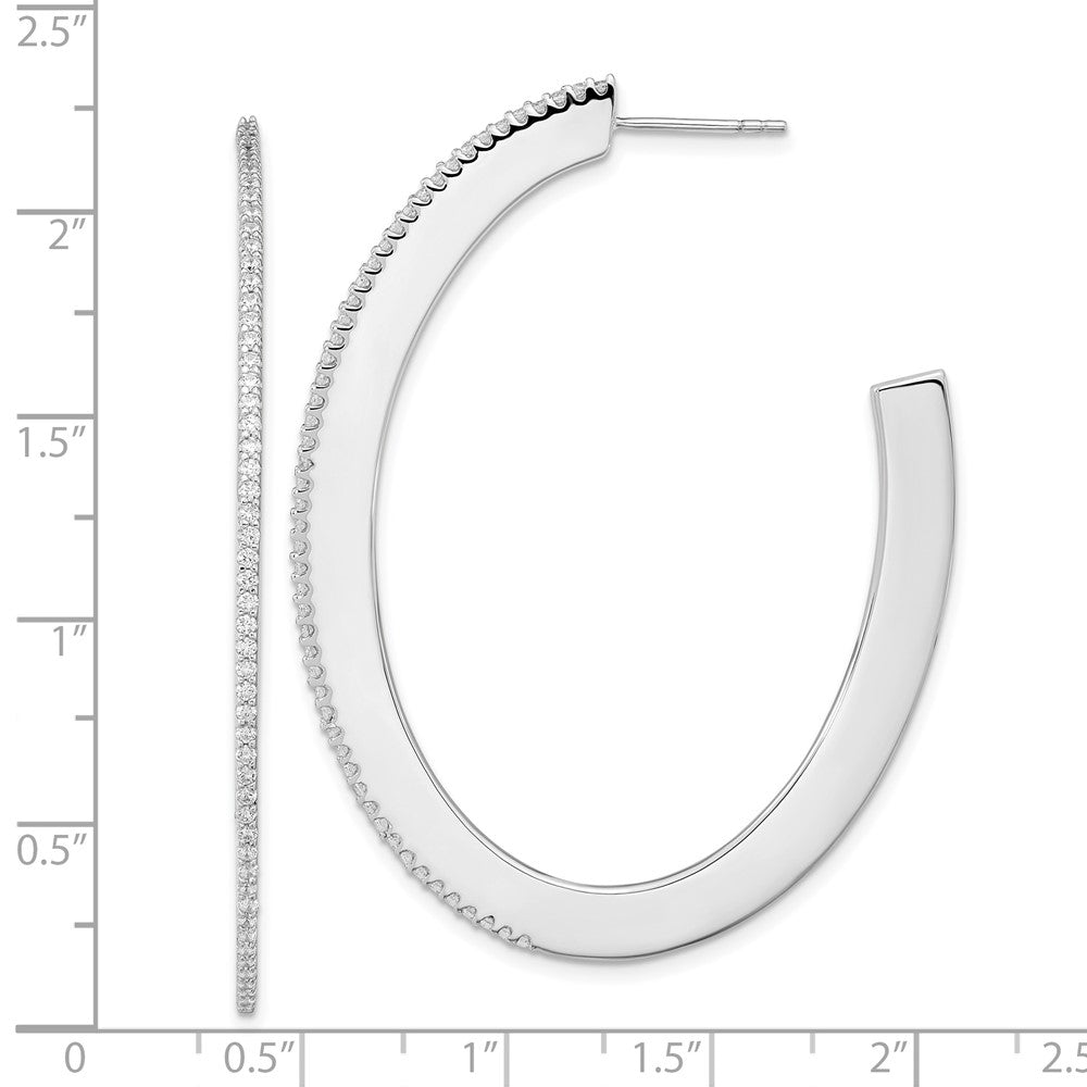 Sterling Silver Rhodium-plated CZ Oval Shaped J-Hoop Earrings