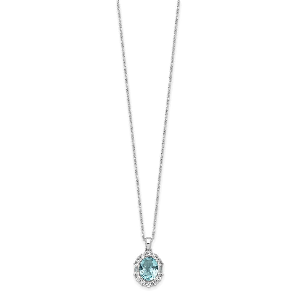 Sterling Silver Blue & White and Emerald-cut CZ Oval Necklace 20"