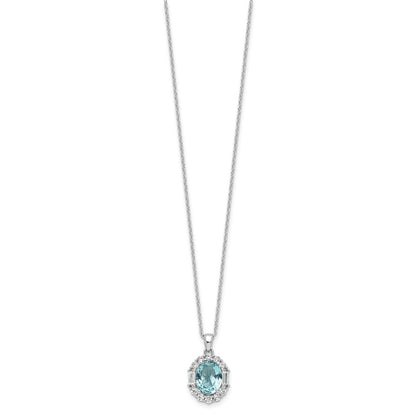 Sterling Silver Blue & White and Emerald-cut CZ Oval Necklace 20"