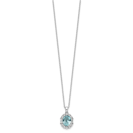 Sterling Silver Blue & White and Emerald-cut CZ Oval Necklace 20"