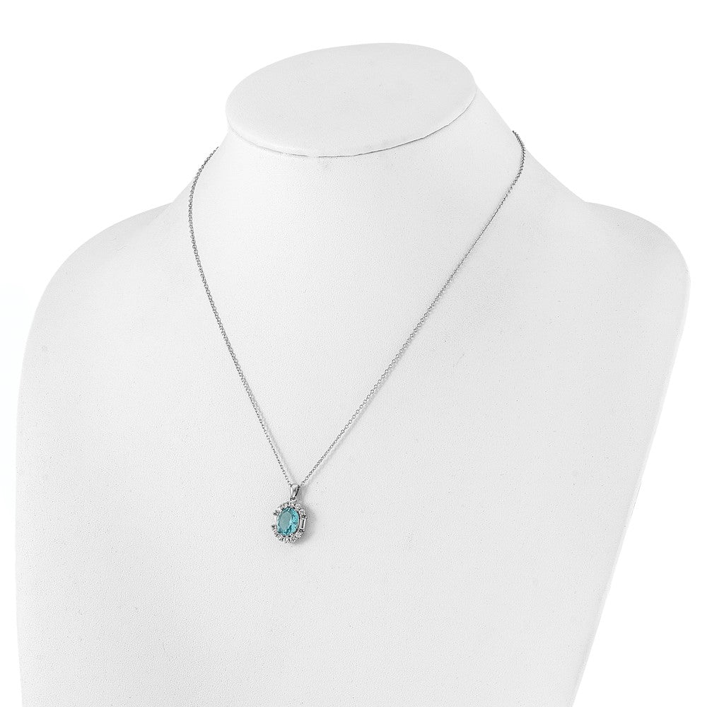 Sterling Silver Blue & White and Emerald-cut CZ Oval Necklace 20"