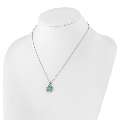 Sterling Silver Blue & White and Emerald-cut CZ Oval Necklace 20"